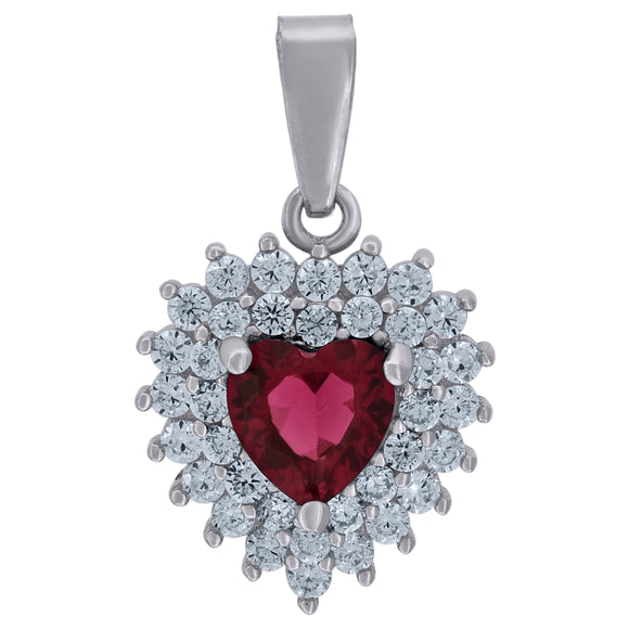 925 Sterling Silver Womens Red Cubic-Zirconia Heart Charm Pendant