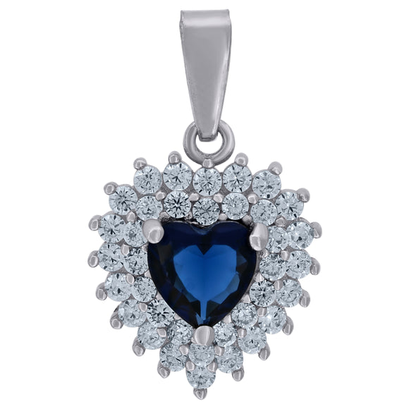 925 Sterling Silver Womens Royal Blue Cubic-Zirconia Heart Charm Pendant
