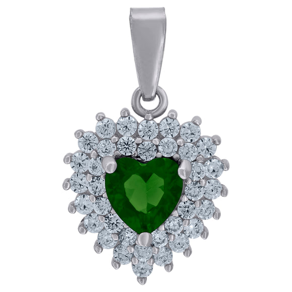 925 Sterling Silver Womens Green Cubic-Zirconia Heart Charm Pendant