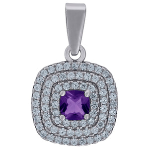 925 Sterling Silver Womens Purple Cubic Zirconia Square Charm Pendant