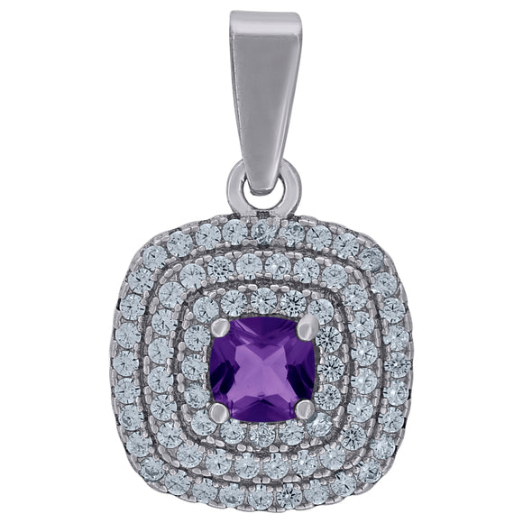 925 Sterling Silver Womens Purple Cubic Zirconia Square Charm Pendant