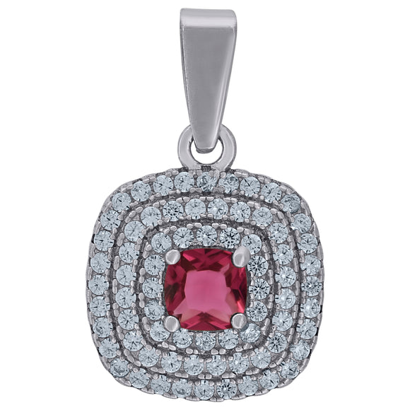 925 Sterling Silver Womens Red Cubic Zirconia Square Charm Pendant