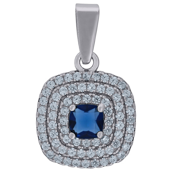 925 Sterling Silver Womens Royal Blue Cubic Zirconia Square Charm Pendant