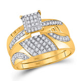 10kt Yellow Gold His Hers Round Diamond Cluster Matching Wedding Set 3/4 Cttw
