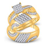10kt Yellow Gold His Hers Round Diamond Cluster Matching Wedding Set 3/4 Cttw