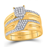10kt Yellow Gold His Hers Round Diamond Cluster Matching Wedding Set 1/2 Cttw