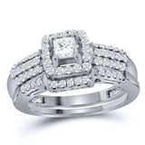 14kt White Gold Princess Diamond Bridal Wedding Ring Band Set 7/8 Cttw