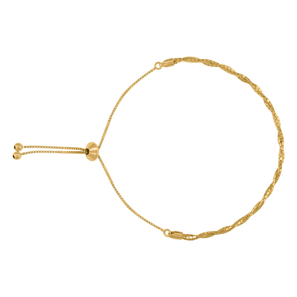 14kt Yellow Gold Womens Twisted Link Braided Adjustable Bolo Bracelet Size 10 Inches