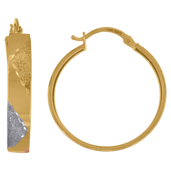 14kt Tri-color Gold Womens Textured Hinged Hoop Earrings 26mm
