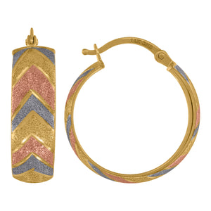 14kt Tri-color Gold Womens Textured Hinged Hoop Earrings 21mm
