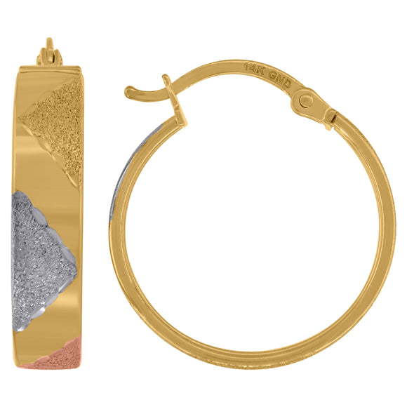 14kt Tri-color Gold Womens Textured Hinged Hoop Earrings 20mm