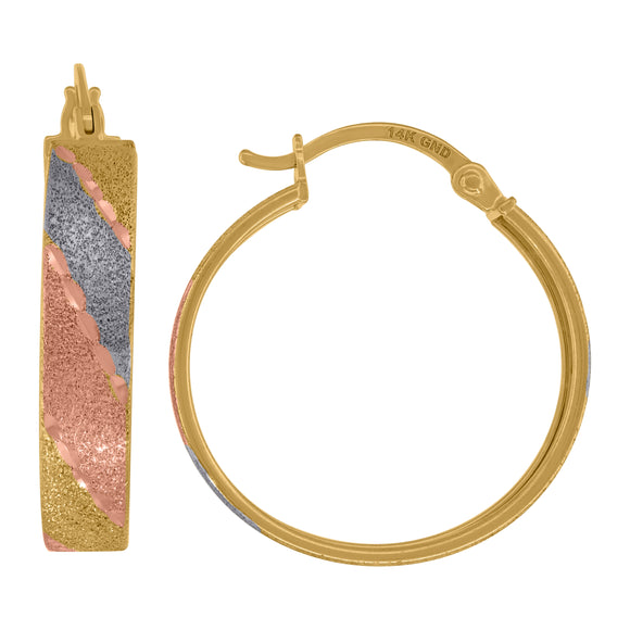 14kt Tri-color Gold Womens Textured Hinged Hoop Earrings 23mm