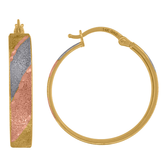 14kt Tri-color Gold Womens Textured Hinged Hoop Earrings 25mm
