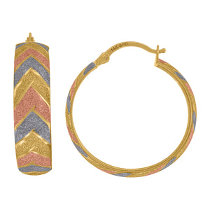 14kt Tri-color Gold Womens Textured Hoop Earrings 26mm