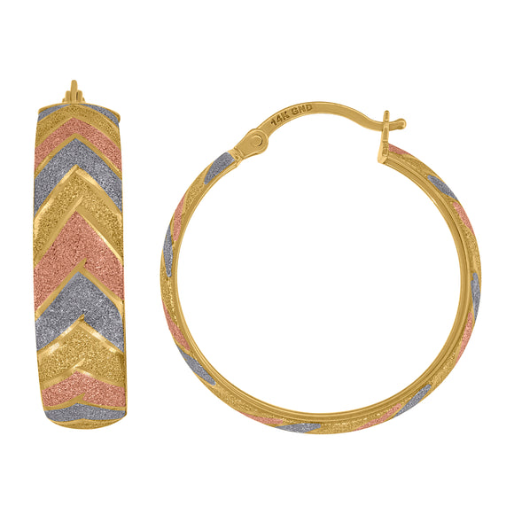 14kt Tri-color Gold Womens Textured Hoop Earrings 26mm