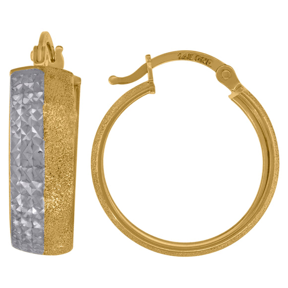 14kt Two-tone Gold Womens Diamond-cut Textured Hoop 20mm Earrings