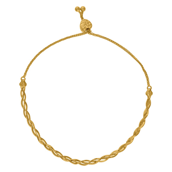 14kt Yellow Gold Womens Twisted Link Heart Braided Adjustable Bolo Bracelet Size 10 Inches