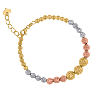 14kt Tri-color Gold Womens Textured Beaded Anklet