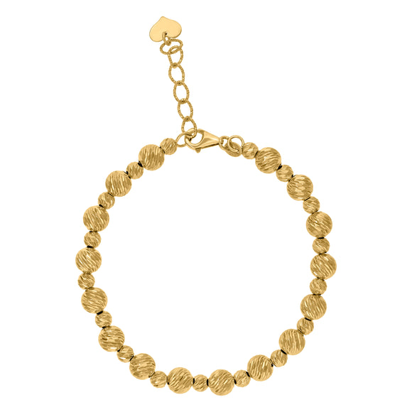 14kt Yellow Gold Womens Diamond-cut Multi Beaded Heart Link Bracelet Size 8 Inches