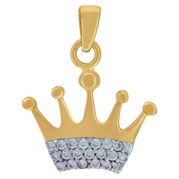 14kt Two-tone Gold Womens Cubic Zirconia Crown Charm Fashion Pendant