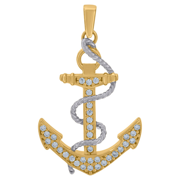 14kt Two-tone Gold Womens Cubic Zirconia Anchor Cross Charm Pendant