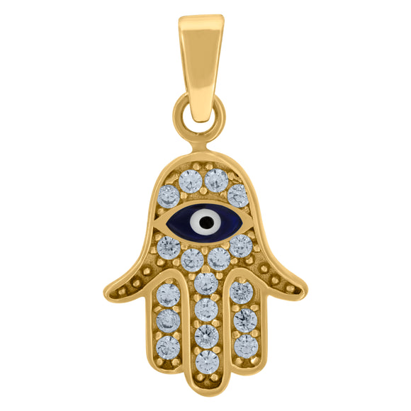 14kt Yellow Gold Womens Cubic Zirconia Evil Eye With Blue Enamel Charm Pendant