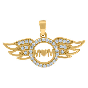 14kt Yellow Gold Womens Cubic Zirconia Mom With Angel Wings Charm Pendant