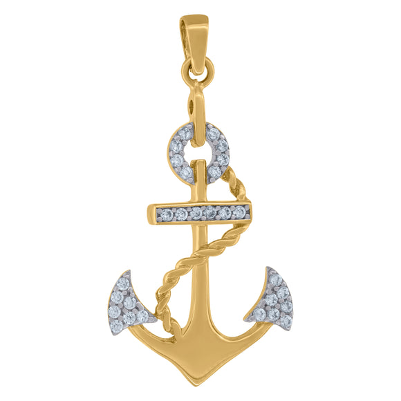 14kt Two-tone Gold Womens Cubic Zirconia Anchor Charm Pendant
