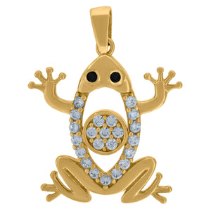 14kt Yellow Gold Womens Black Cubic Zirconia Frog Charm Pendant