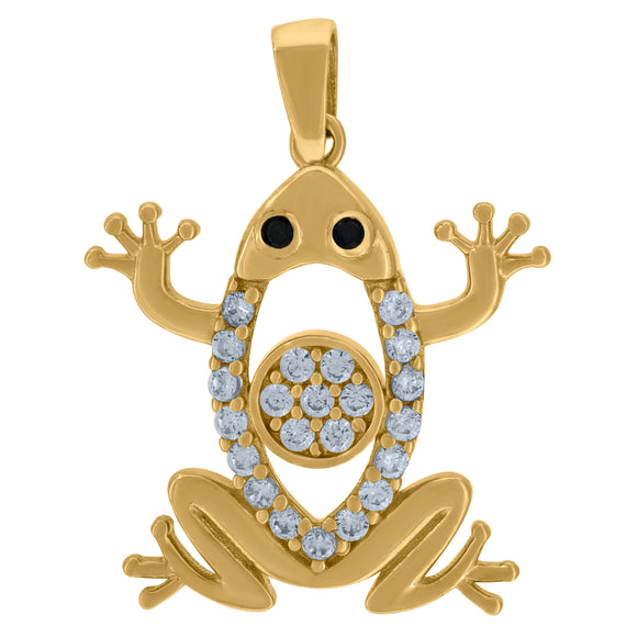 14kt Yellow Gold Womens Black Cubic Zirconia Frog Charm Pendant