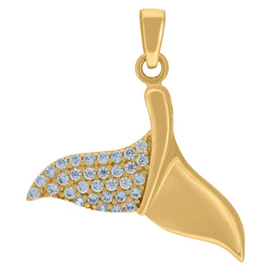 14kt Yellow Gold Womens Cubic Zirconia Whale Tail Charm Pendant