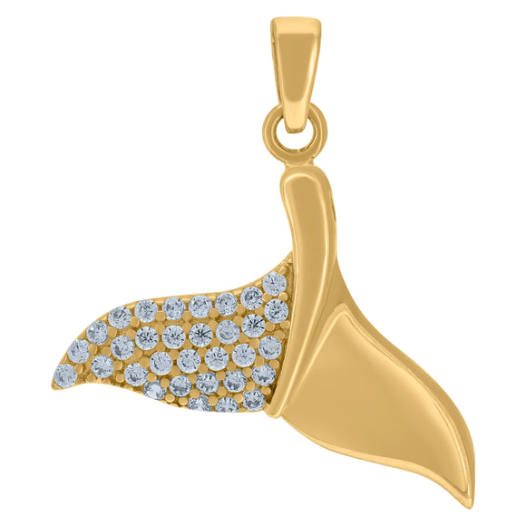 14kt Yellow Gold Womens Cubic Zirconia Whale Tail Charm Pendant