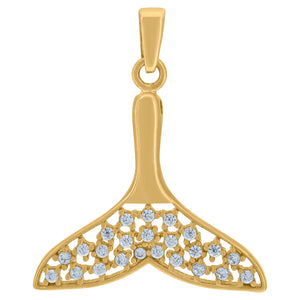 14kt Yellow Gold Womens Cubic Zirconia Whale Tail Charm Pendant