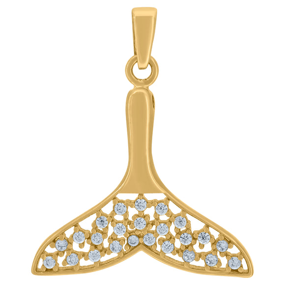 14kt Yellow Gold Womens Cubic Zirconia Whale Tail Charm Pendant