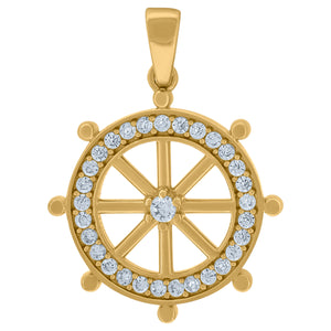 14kt Yellow Gold Womens Cubic Zirconia Ship Wheel Charm Pendant