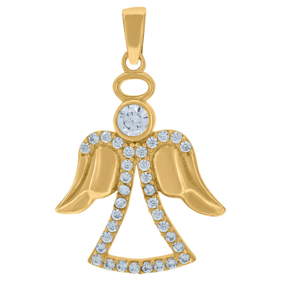 14kt Yellow Gold Baby Cubic Zirconia Angel Wings Charm Baby Pendant