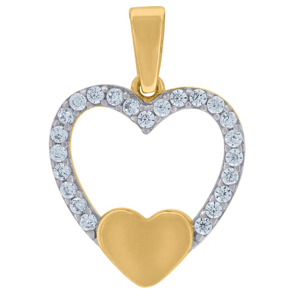 14kt Two-tone Gold Womens Cubic Zirconia Double Hearts Charm Pendant