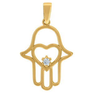 14kt Yellow Gold Womens Cubic Zirconia Hand Of Humsa With Heart Religious Charm Pendant