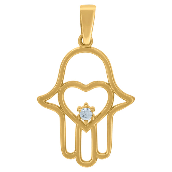 14kt Yellow Gold Womens Cubic Zirconia Hand Of Humsa With Heart Religious Charm Pendant