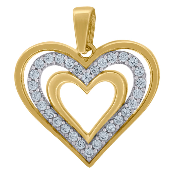 14kt Two-tone Gold Womens Cubic Zirconia Three Open Hearts Charm Pendant