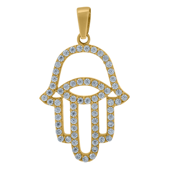 14kt Yellow Gold Womens Cubic Zirconia Hand Of Humsa Religious Charm Pendant