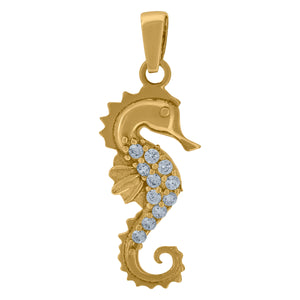 14kt Yellow Gold Womens Cubic Zirconia Seahorse Charm Pendant