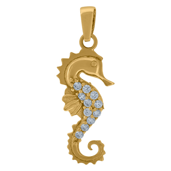 14kt Yellow Gold Womens Cubic Zirconia Seahorse Charm Pendant