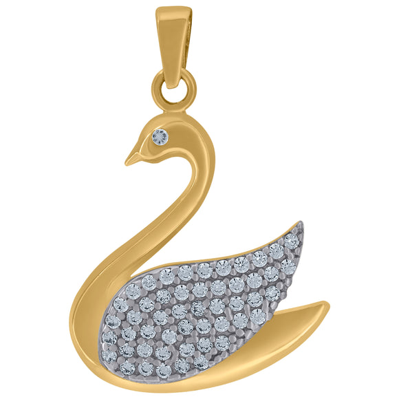 14kt Two-tone Gold Unisex Cubic Zirconia Duck Charm Pendant