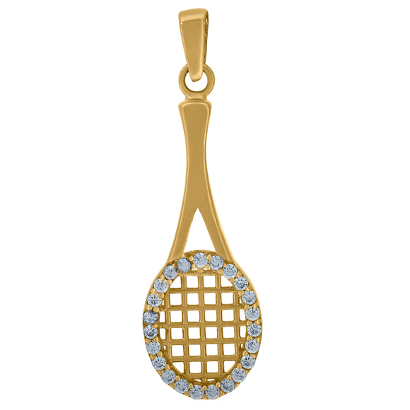 14kt Yellow Gold Unisex Cubic Zirconia Tennis Racquet Sport Charm Pendant