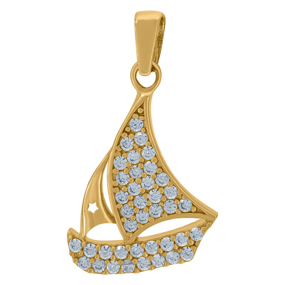 14kt Yellow Gold Unisex Cubic Zirconia Boat Charm Pendant