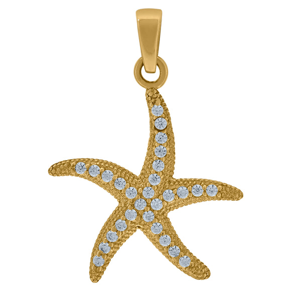 14kt Yellow Gold Womens Cubic Zirconia Starfish Charm Pendant