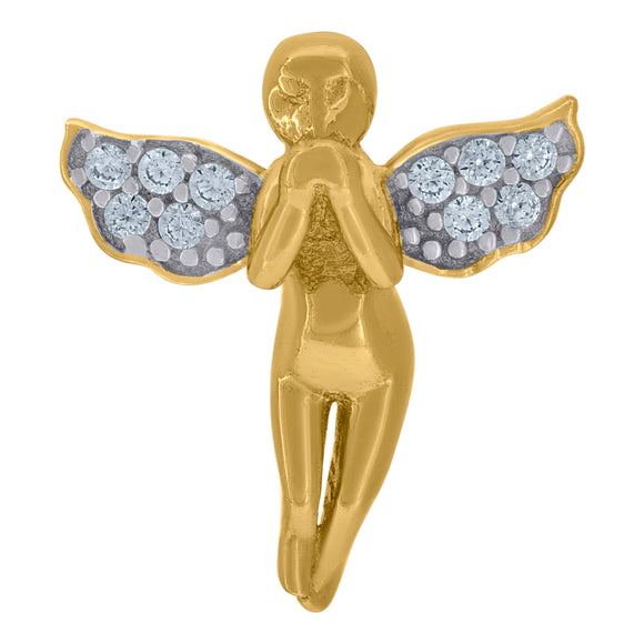 14kt Two-tone Gold Womens Cubic Zirconia Praying Angel Charm Pendant