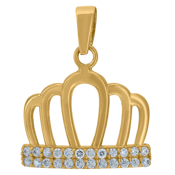14kt Yellow Gold Womens Cubic Zirconia Crown Charm Fashion Pendant