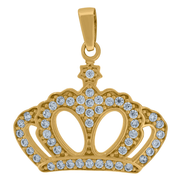 14kt Yellow Gold Womens Cubic Zirconia Crown Charm Fashion Pendant